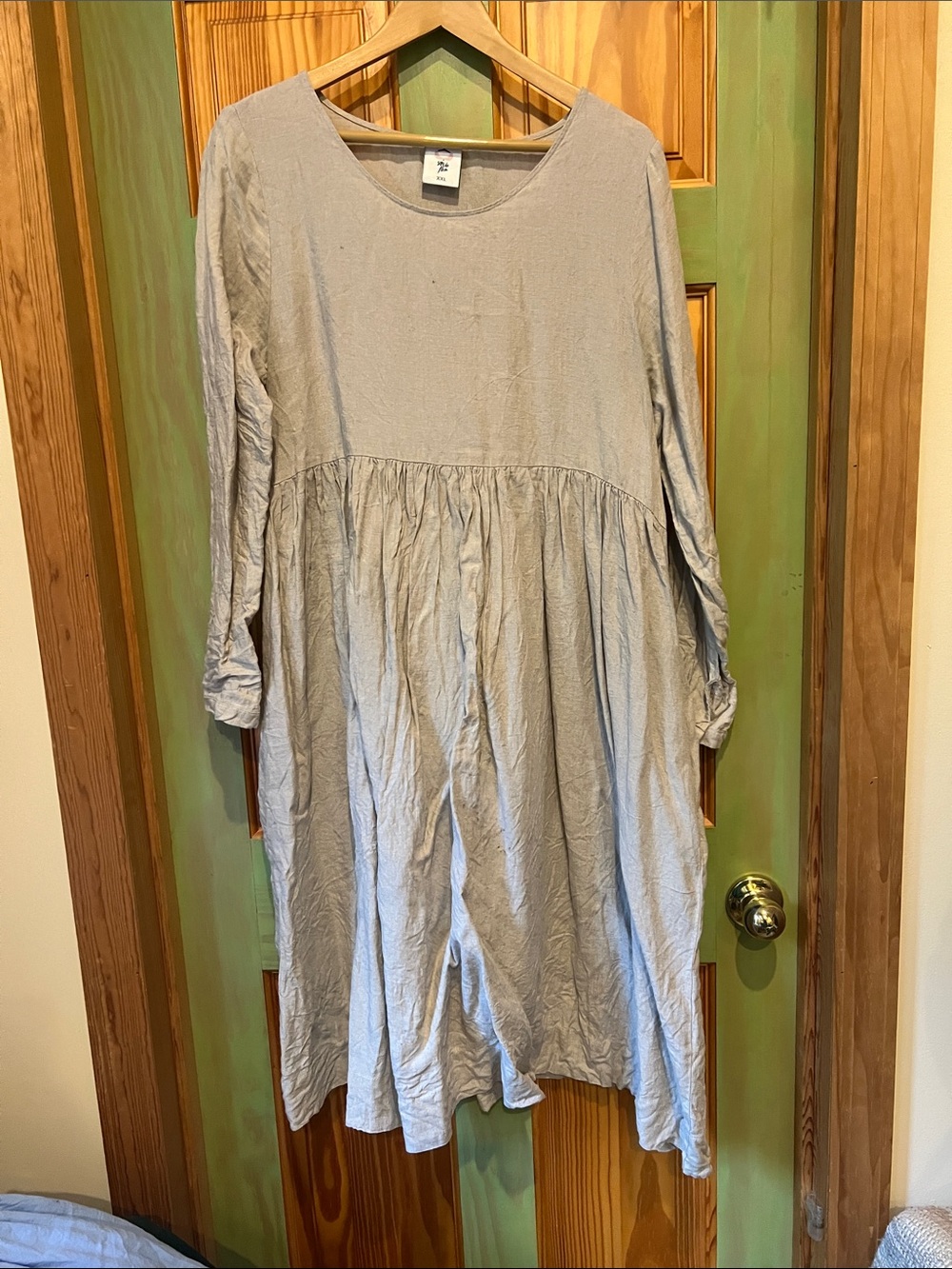 Son de Flor Long Sleeve Midi Smock Dress in Natural Linen